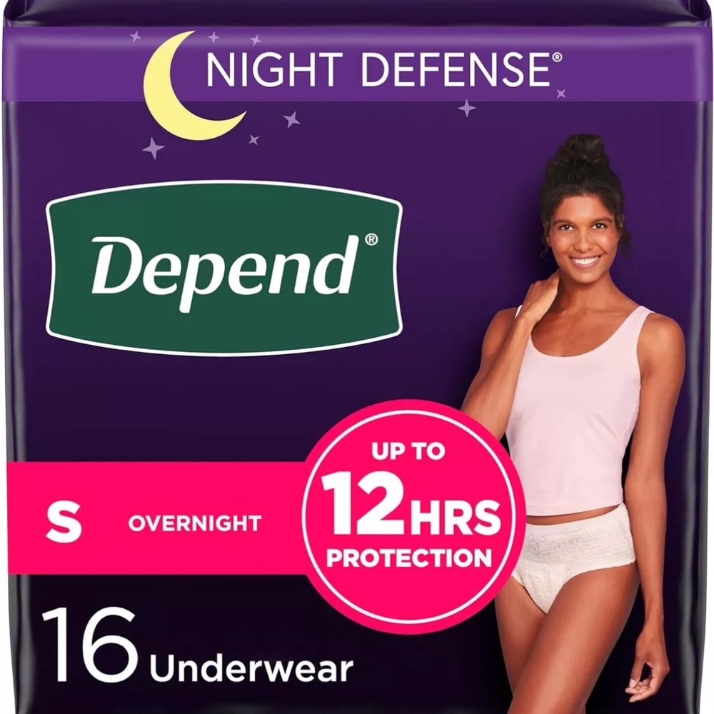 Depend Night Defense Women's Overnight Incontinence Underwear, Small, Blush, 16c